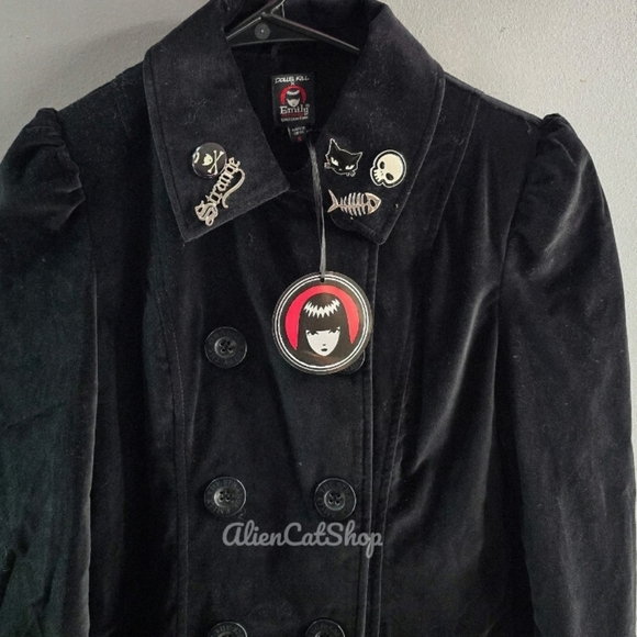 **NEW** RARE Gothic Rebel Trench Coat Dolls Kill x Emily The Strange - Picture 3 of 4